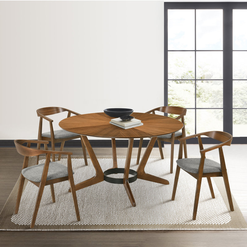Ensemble de table de salle à manger 5 pièces Jeyhan, Noyer, Gris anthracite