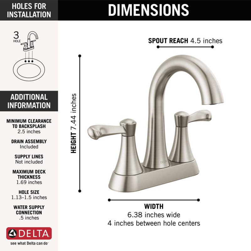 Esato Centerset Bathroom Faucet with Drain Assembly, Spotshield Brushed Nickel