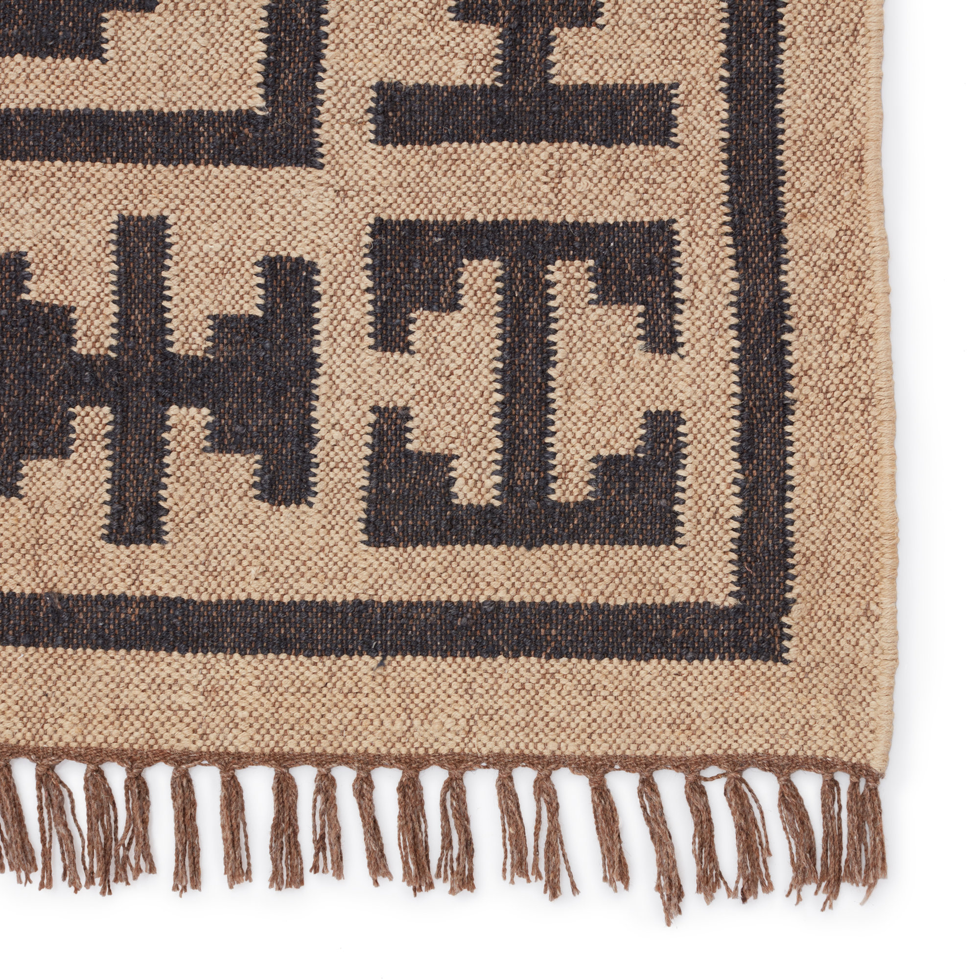 Louie Handmade Jute / Sisal Light Beige/Black Rug, Rectangle 6' x 9'