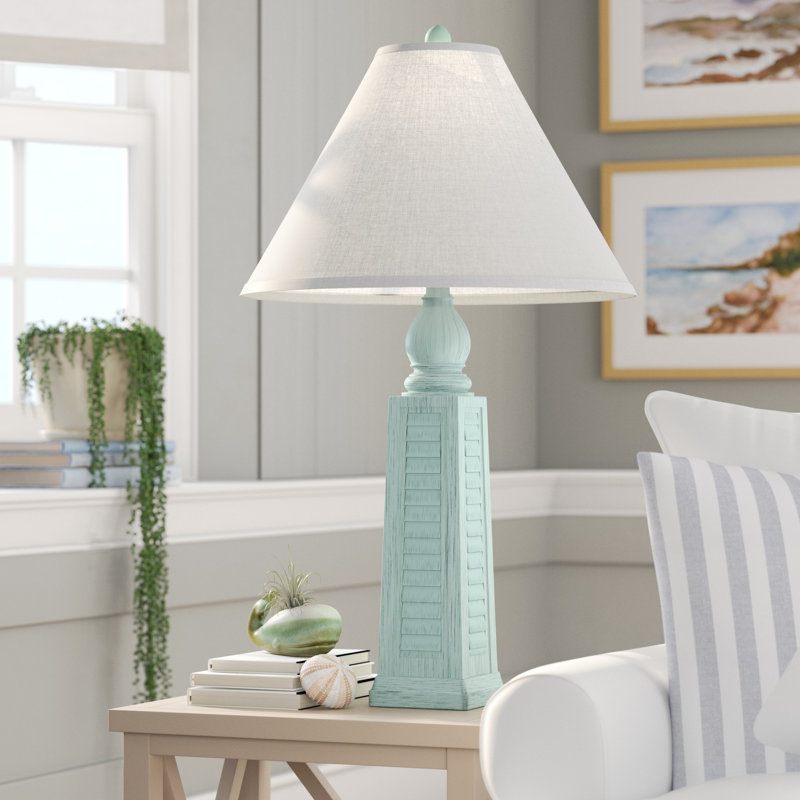 29" Shutter Table Lamp with Shade, Light Aqua