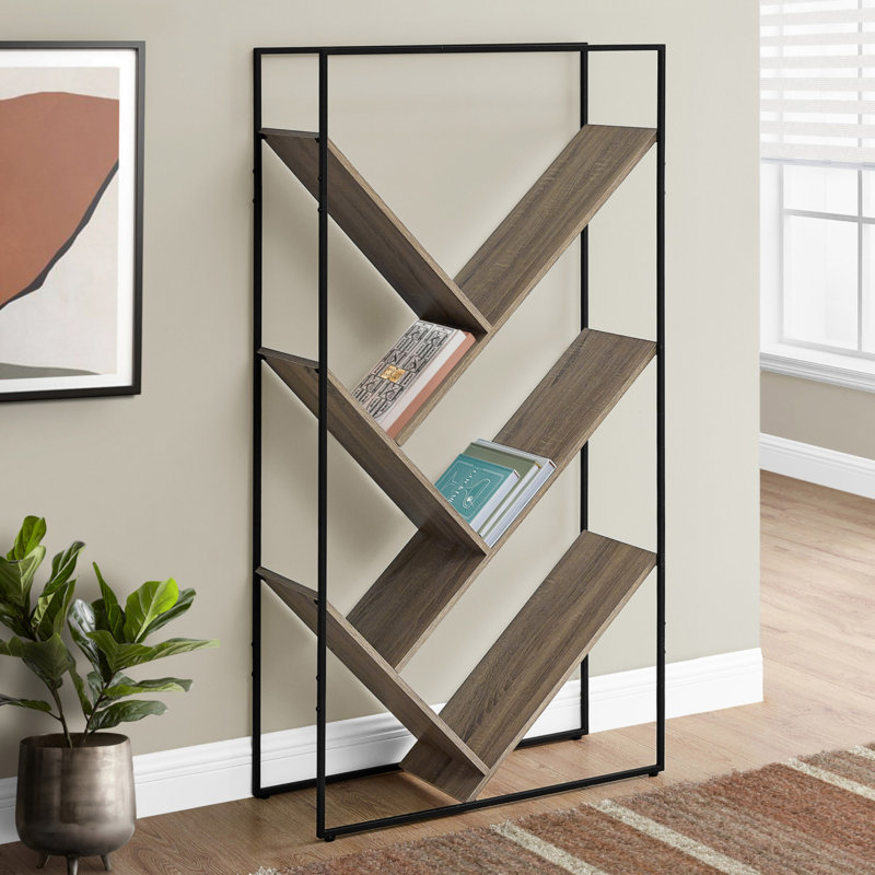 Bookshelf, Bookcase, Etagere, 3 Tier, 60"H, Office, Bedroom, Laminate, Metal, Contemporary, Modern, Taupe