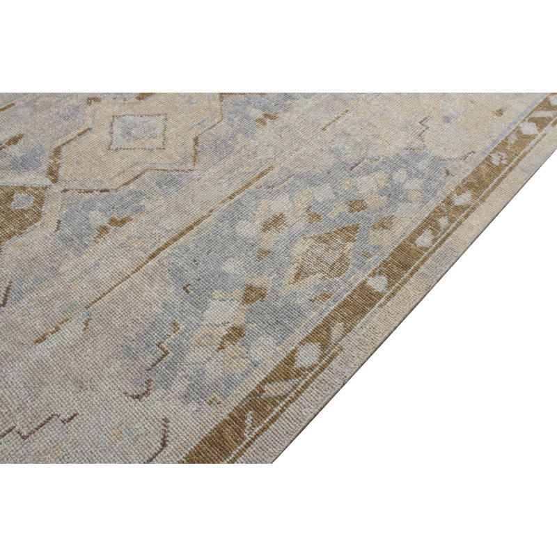 Distressed Homage Hand Knotted Wool Geometric Area Rug, Rectangle 10' x 14'