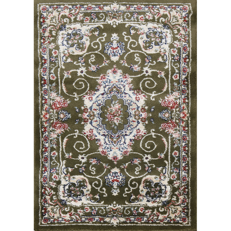 Tapis turc oriental vert à motif floral transitionnel 2X3, Rectangle 2 pi 7 po x 4 pi 11 po
