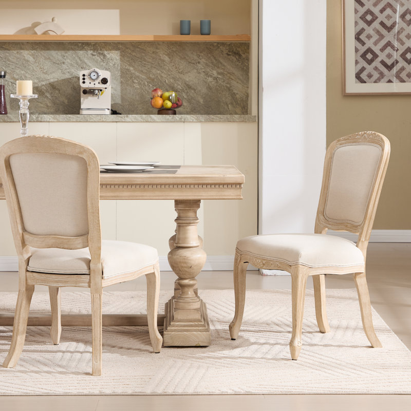 2 chaises de salle à manger de style champêtre français, dossier en forme d'éventail, revêtement en lin de coton durable, structure en bois massif, instructions d'assemblage faciles, matériau beige, procédé,