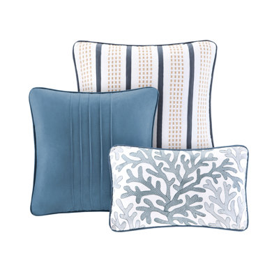Courtepointe bleue très grande avec coussins décoratifs en microfibre, bleu, passepoil