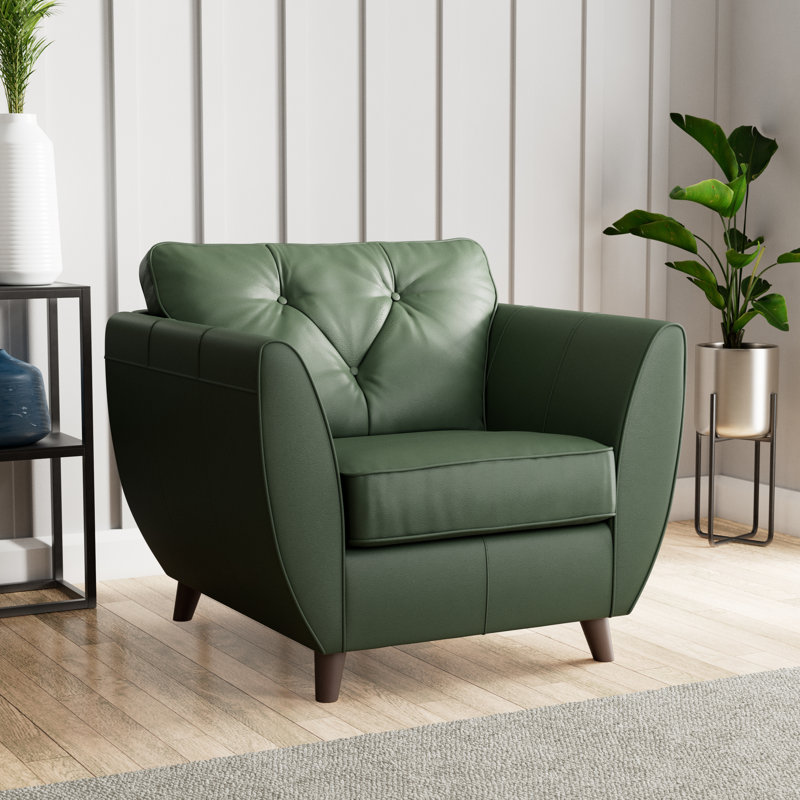Marylin Leather Armchair, Dark Wood, Hunter Green