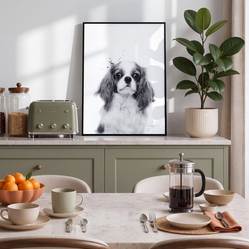 " King Charles Spaniel " Mixed Media and Black and White Photography Print