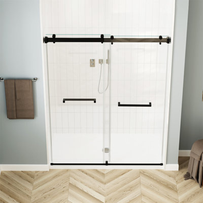 56-60 In. W X 76 In. H Sliding Frameless Soft-Close Shower Door With Premium 3/8 Inch  Thick Tampered Glass In Matte Black 03A42-6076