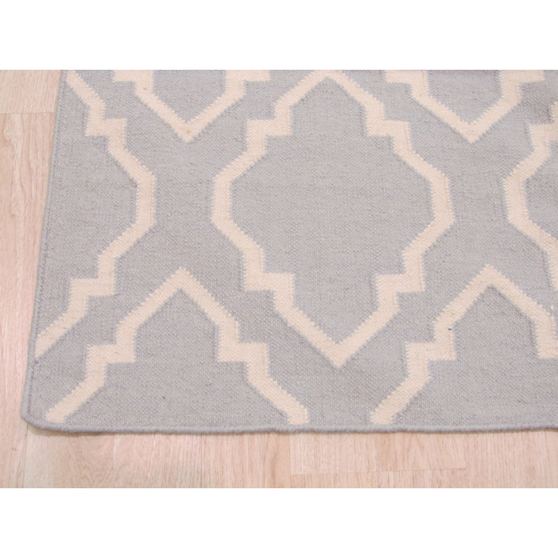 Durrant Blue Flatweave Wool Transitional Geometric Handmade Area Rug, Rectangle 5' x 8'