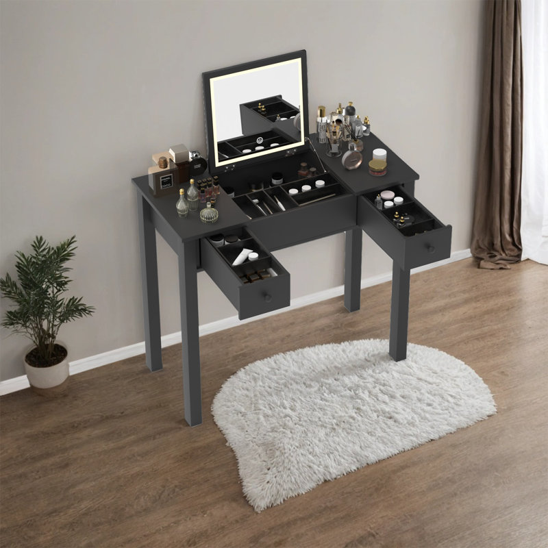 Meuble-lavabo noir avec miroir et tiroirs