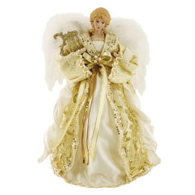 14" Sequin Sash Golden Harp Angel