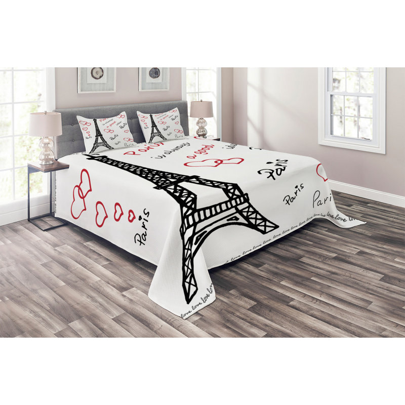 Eiffel Tower Eclectic Polyester Coverlet, King Bedspread + 2 Shams