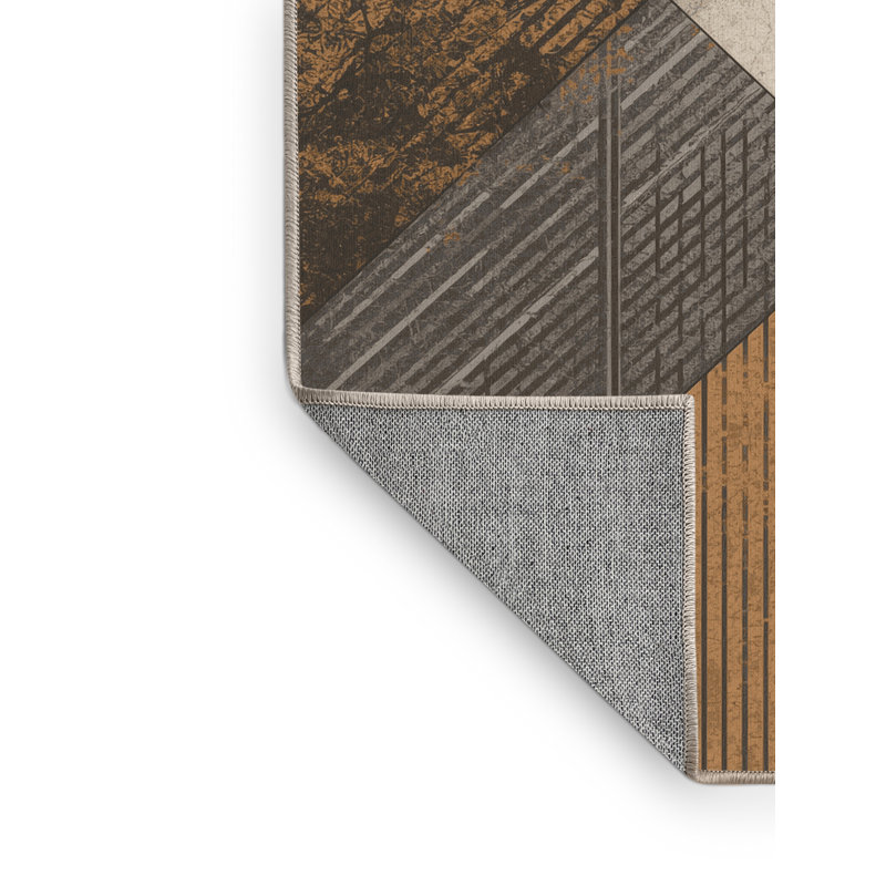 Machine Washable Bemott Industrial Abstract Rug in Beige – Beige Binding, 6' Round