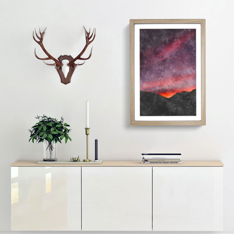 Setting Sun Painting - Framed Print, 63cm H x 45cm W x 2cm D, Oak Framed
