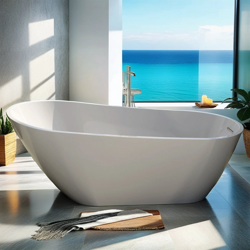 59'' x 30.75'' Freestanding Soaking Acrylic Bathtub