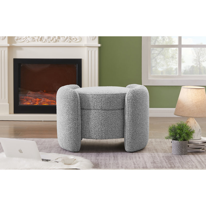 Horizon 29'' Wide Round Storage Ottoman with Storage, Grey Boucle Fabric
