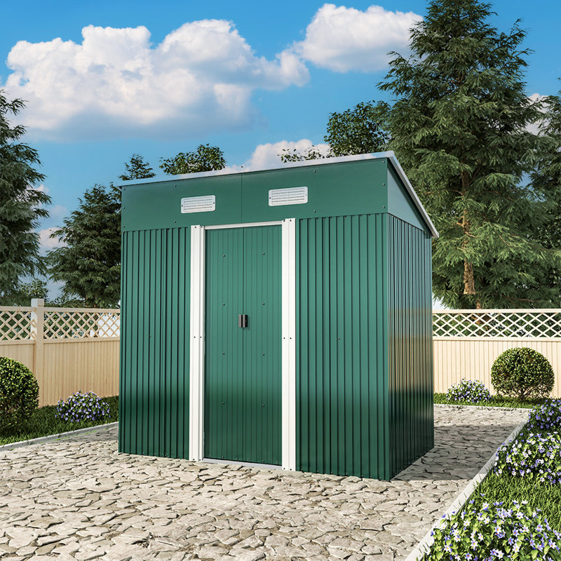 Atakhan 6 ft. W x 4 ft. D Metal Pent Tool Shed, Green
