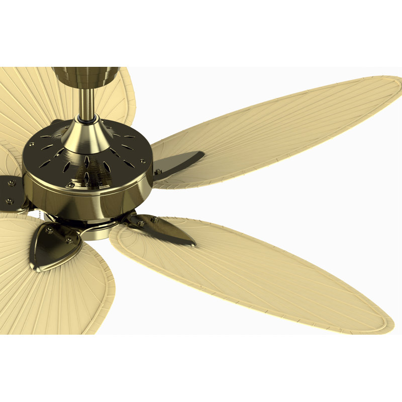 Windpointe 52 inch Indoor Ceiling Fan - Antique Brass with Natural Narrow Oval blades, Antique Brass with Palm Leaf Blades