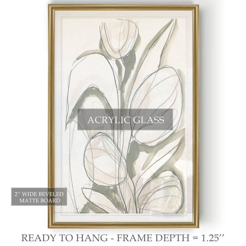 'Neutral Tropical II' - Print on Canvas, 18.5" H x 24.5" W x 1.5" D, Gold Framed