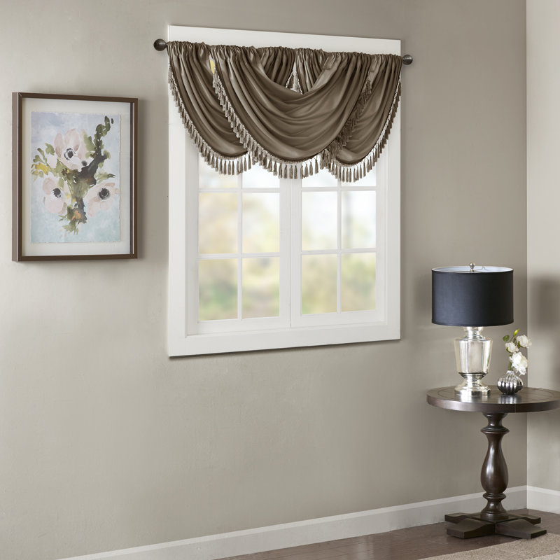 Elena Faux Silk Waterfall Embellished 38'' W Single Window Valance, Bronze