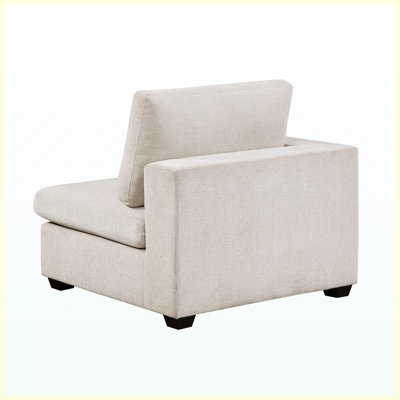 Contemporary 3-Seater Modular Sofa with Pillows, Beige Chenille Upholstery