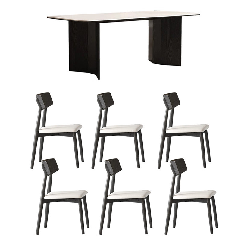 Table de salle à manger Rock-dalle avec chaises en chêne massif., H 29,53 po x L 62,99 po x l 31,5 po