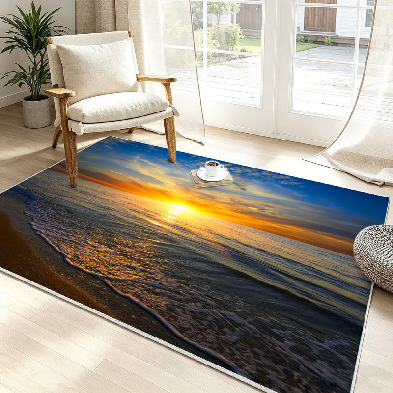 Tapis bleu lavable à la machine Blue Sunset, Rectangle 39 po x 63 po