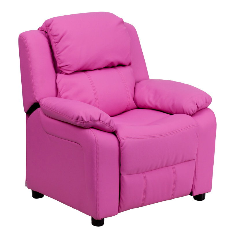 Degeorge Deluxe Padded Contemporary Kids Recliner with Storage Arms, Hot Pink Vinyl