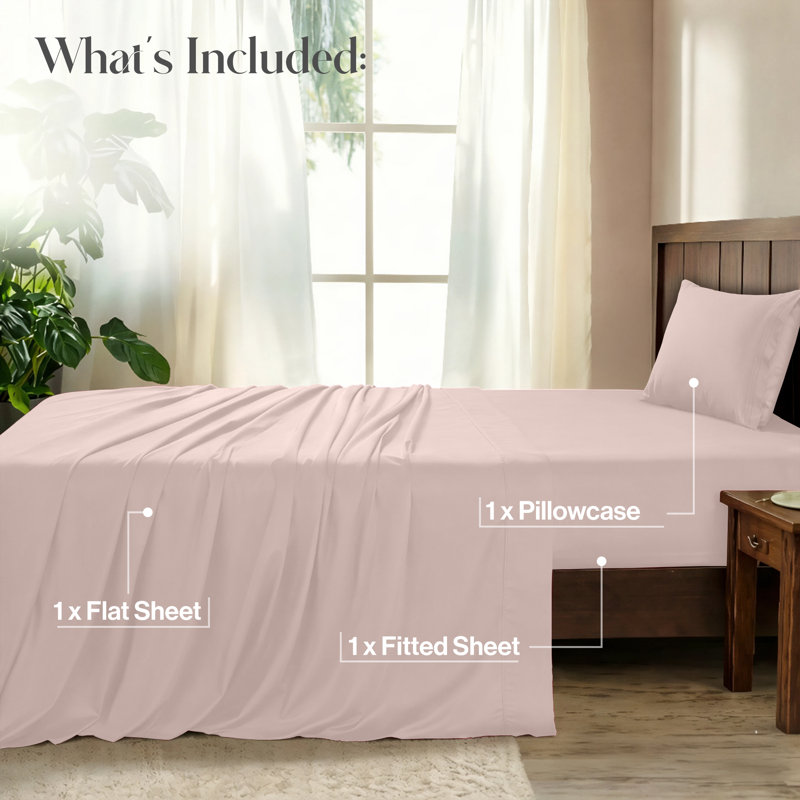 Lux Decor 4-Piece Ultra Soft Microfiber Sheet Set Deep Pocket Fitted Sheet, Wrinkle-Resistant & Easy Care Bedding, Baby Pink