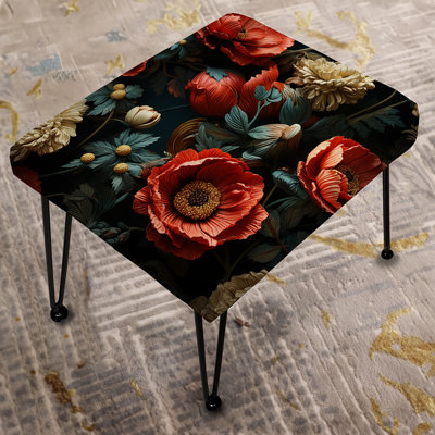 Deep Red And Beige Floral Blooms IV - Floral Rectangle Ottoman