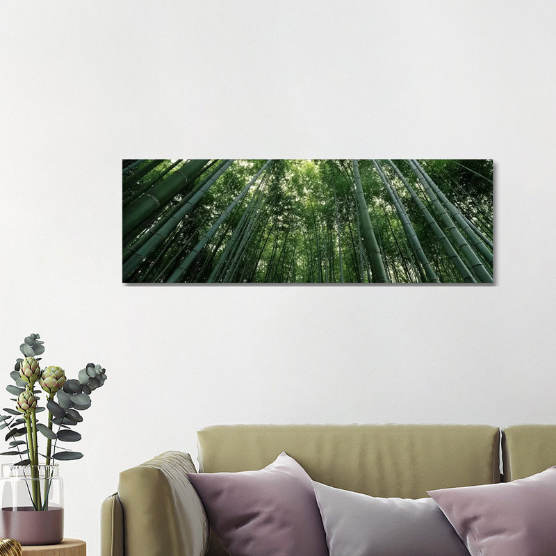 Low Angle View of Bamboo Trees, Arashiyama, Kyoto Prefecture 1 Piece Wrapped Canvas Panoramic Wall Art