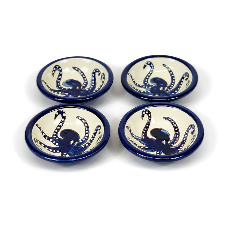 Calliope 80ml Handmade Ceramic Dessert Bowl, White/Blue/Black
