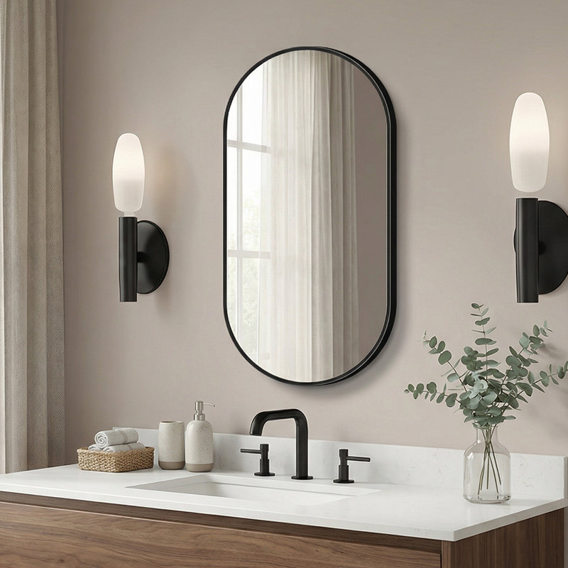 48" x 24" Matte Black Aluminum Frame Oval Wall Mounted Bathroom Vanity Mirror, High Definition Explosion-Proof Glass, Black