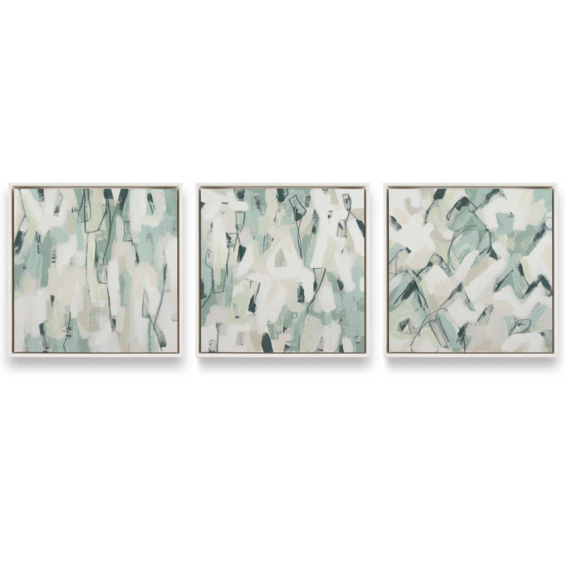 Ensemble de 3 morceaux de sauge, H 33 po x l 99 po, Cadre flottant blanc opaque
