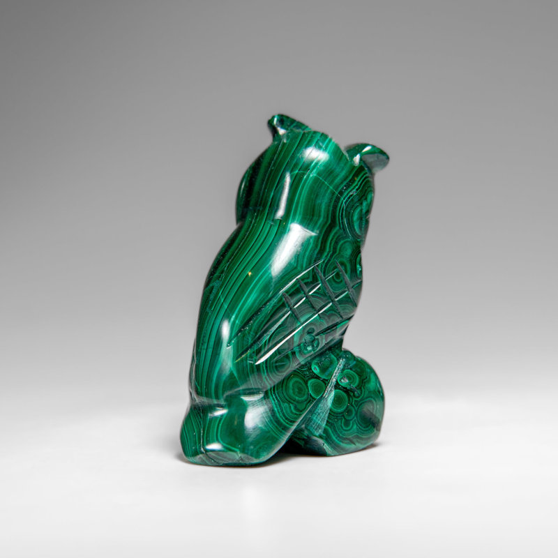 Genuine Polished Malachite Owl Carving (149.3 Grams)