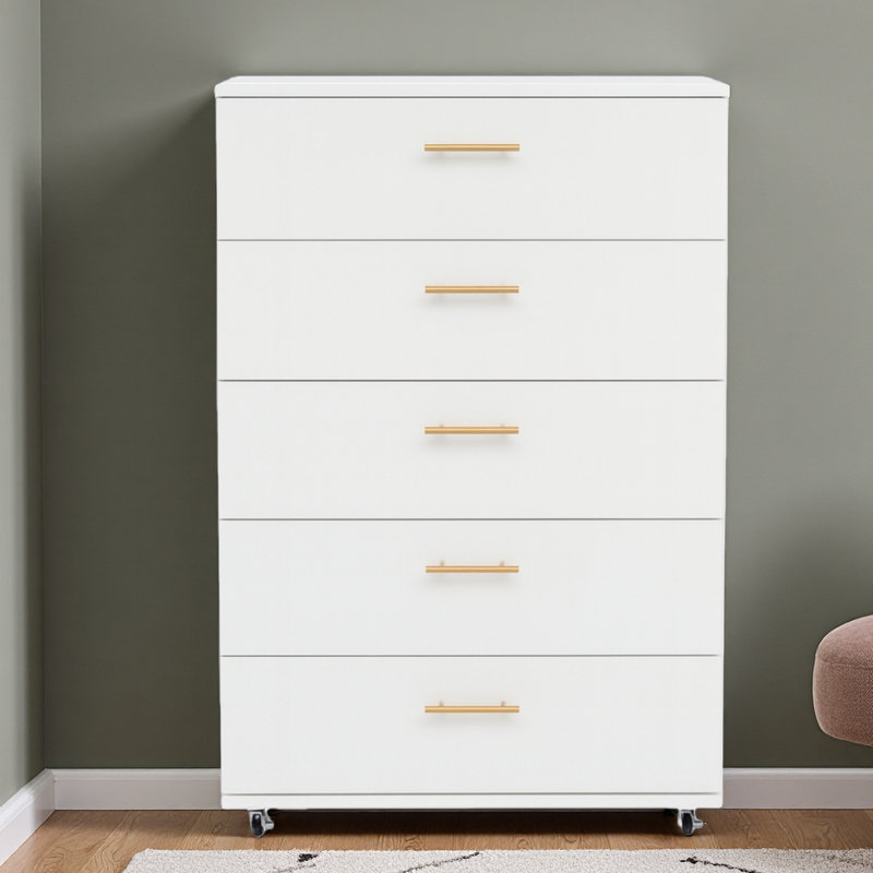 Commode 5 tiroirs avec poignées - Armoire de rangement moderne