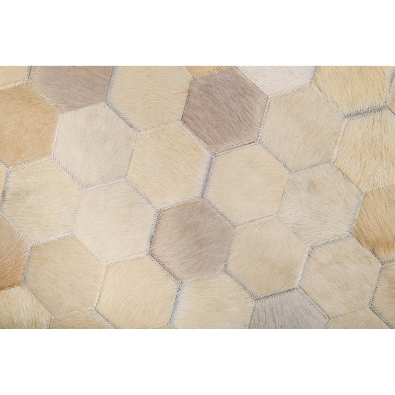 Angulo Cowhide Geometric Area Rug in Cream, Rectangle 5'9" x 6'7"