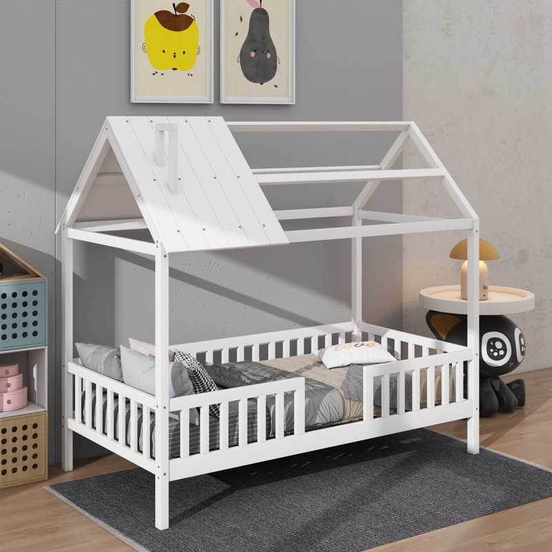 Lit simple en bois avec clôture, Blanc