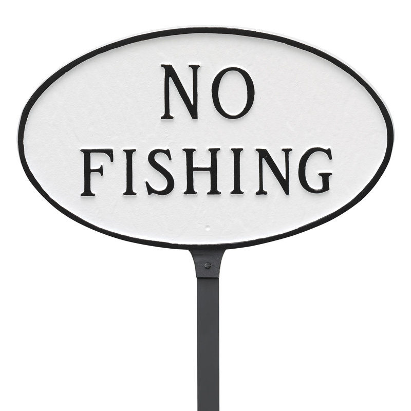Enseigne de jardin Boette No Fishing, Blanc / Noir