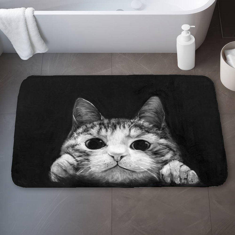 Curious cat Bath Mat with Non-Slip Backing - Quick Dry Memory Foam Bathroom Rug - Absorbent - Modern Plush Spa-Style - Machine Washable