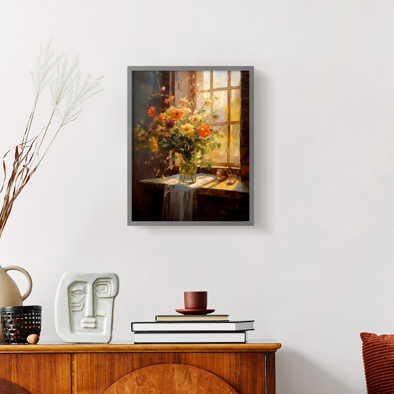 Série FLORAL DCCLxxix - reproduction encadrée de qualité supérieure - prête à être accrochée - aucun clou requis, Gris