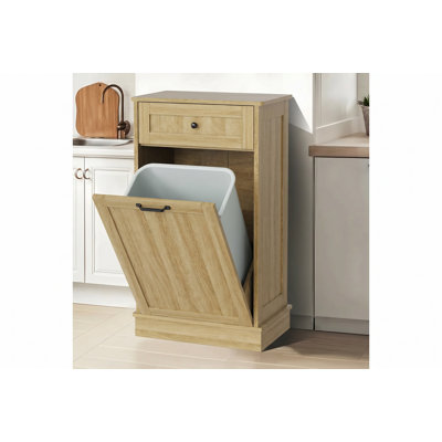 10 Gallons Tilt Out Trash Bin Cabinet, Wooden Garbage Can Cabinet For Kitchen And Laundry