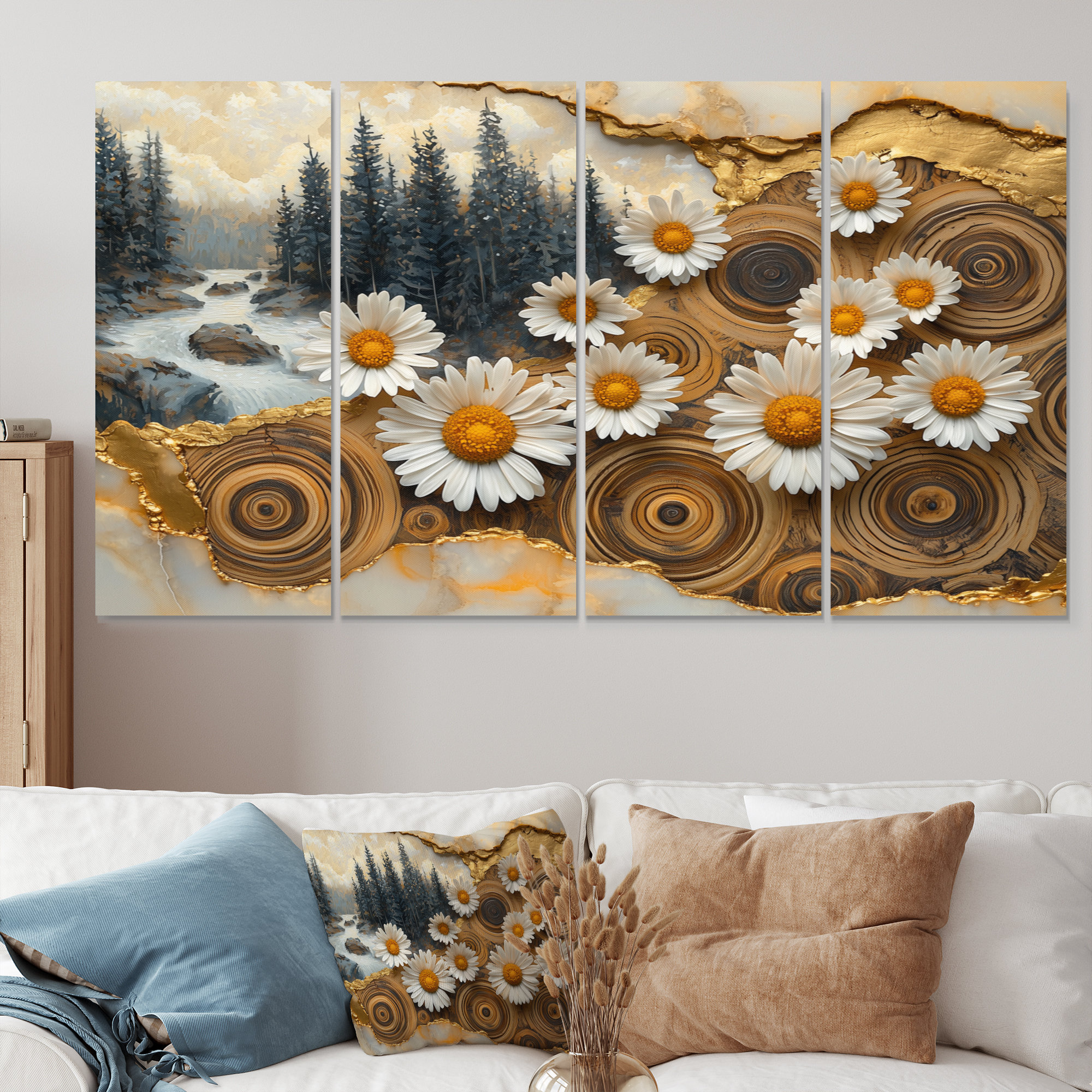 Millwood Pines Daisies Flowers Forest Wooden Landscape I - Daisies Wall ...