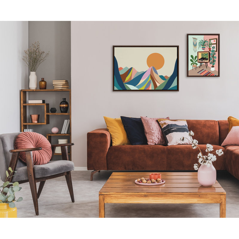 «Mountains Crop» par Rachel Lee, 3 oiseaux, reproduction d'art sur toile encadrée, Noyer