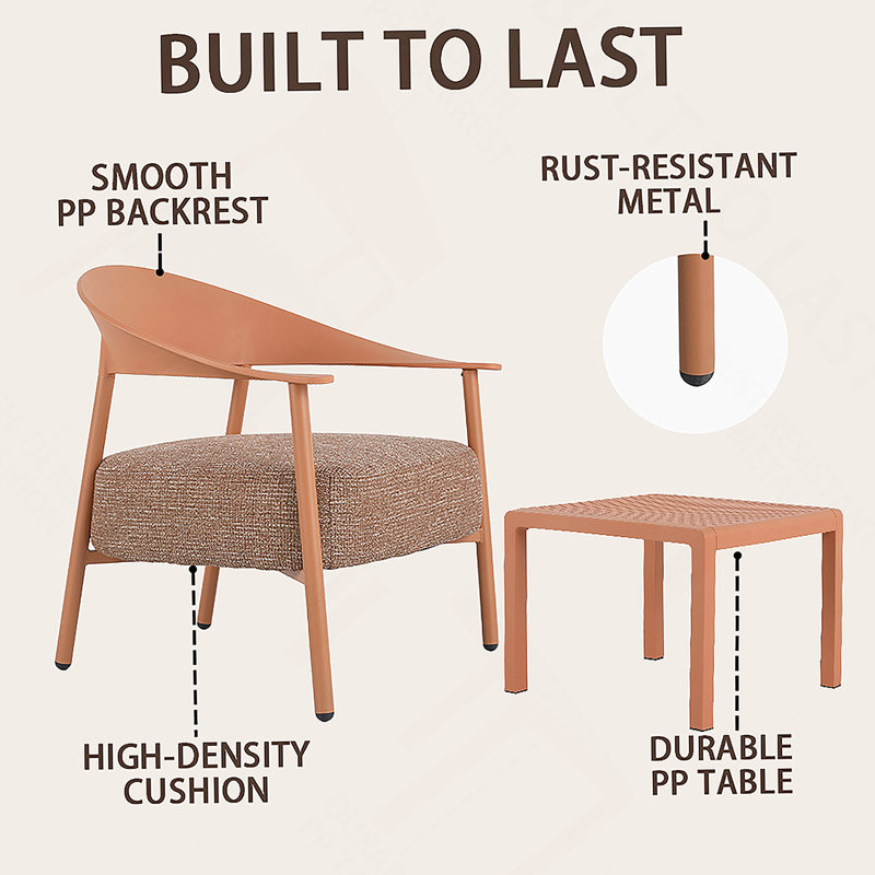 Ensemble de chaises d'appoint modernes 2 pièces avec table basse, sièges rembourrés pour vous détendre dans le salon, le salon ou le balcon