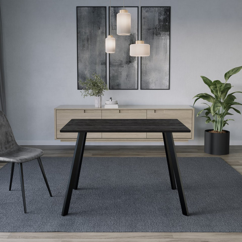 Metal Base Dining Table, Black Wood