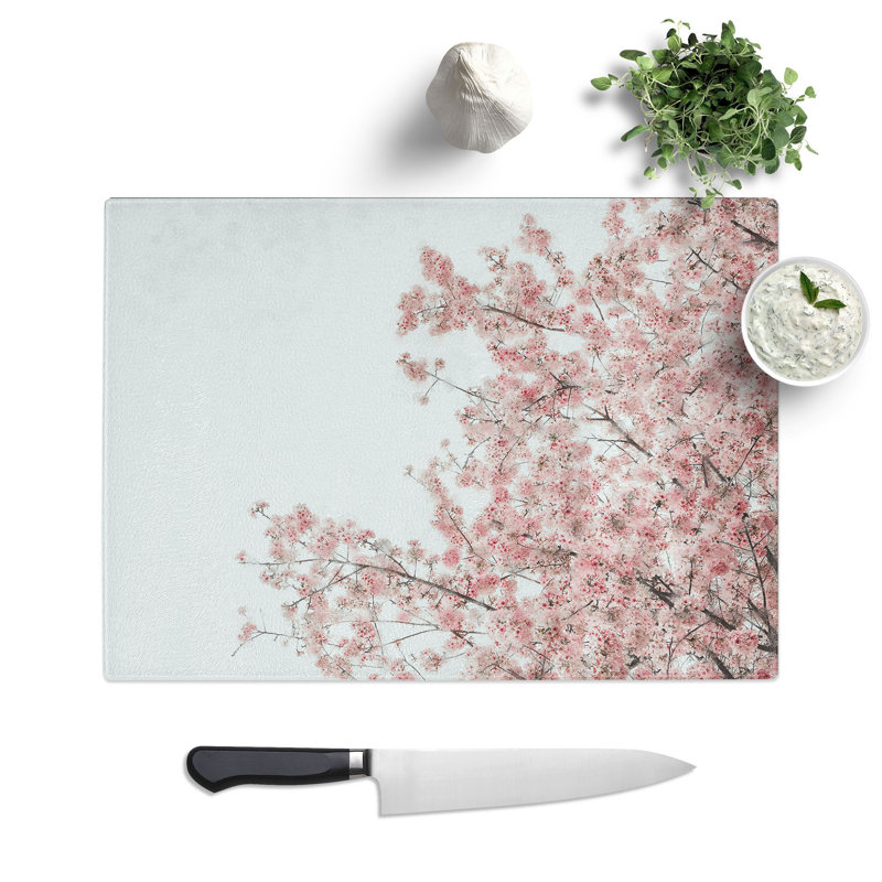 Tempered Glass Pink Cherry Tree Chopping Board, 20 cm x 28.5 cm