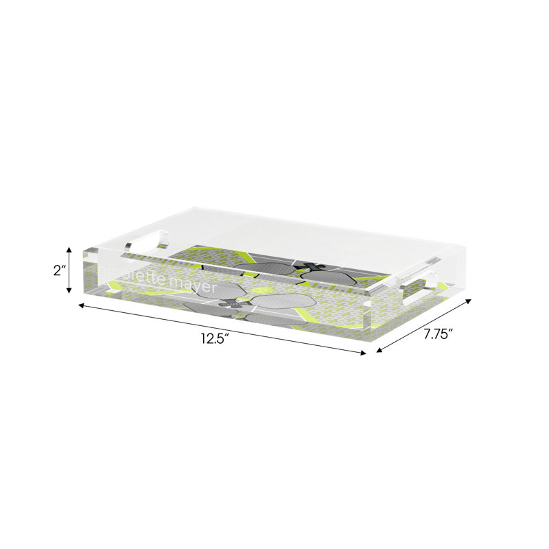 Abstract Decorative Tray, 2" H x 12.5" W x 7.75" D, Silver/Lime