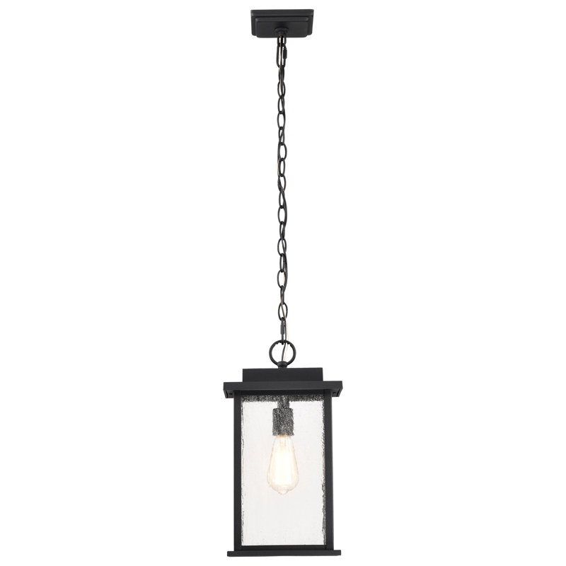 Lanterne suspendue d'extérieur Kulm - 1 lumière - Finition noir mat - Verre bullé transparent