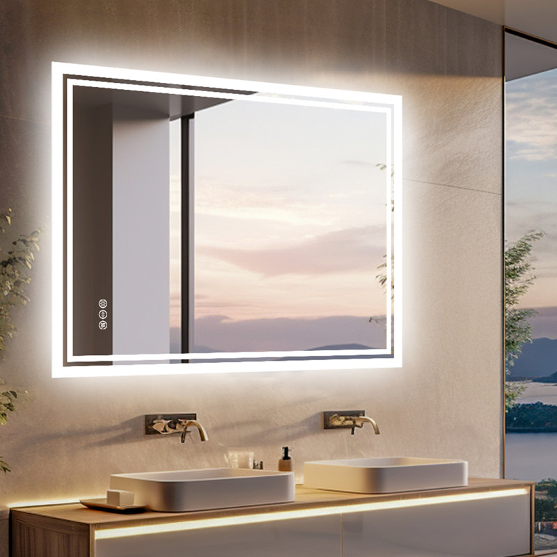 Miroir mural lumineux sans cadre Cevat, 31,5 po x 23,6 po